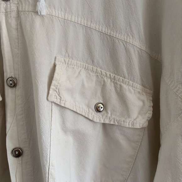 Vintage Papery White Cotton Hooded Shacket - Picture 3 of 14